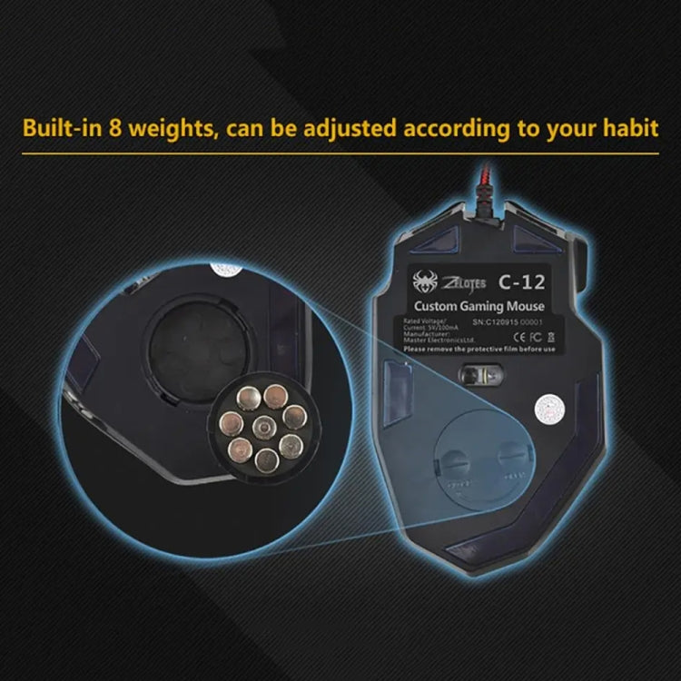 ZELOTES C12 12-buttons Ergonomic Programming Custom Gaming Wired Mouse(Black) - free shipping - PMC TechLife - Order now!