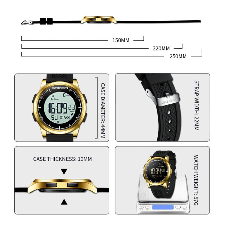 SANDA Student Sports Watch Calorie Counting Electronic Watch Sleep Monitoring Smart Watch(Gold Black) - Silicone Strap Watches by SANDA | Online Shopping South Africa | PMC Jewellery | Buy Now Pay Later Mobicred