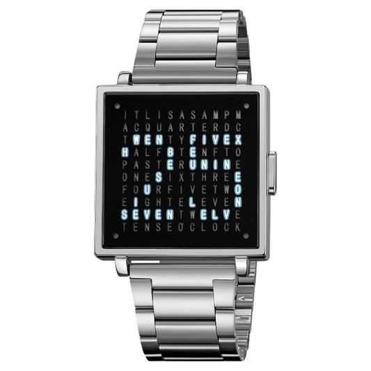 SKMEI Multi-function Letter Display Dial Square Men Electronic Watch, Color: Silver Steel Band - Metal Strap Watches by SKMEI | Online Shopping South Africa | PMC Jewellery | Buy Now Pay Later Mobicred