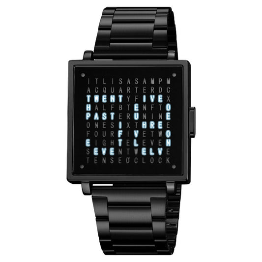 SKMEI Multi-function Letter Display Dial Square Men Electronic Watch, Color: Black Steel Band - Metal Strap Watches by SKMEI | Online Shopping South Africa | PMC Jewellery | Buy Now Pay Later Mobicred