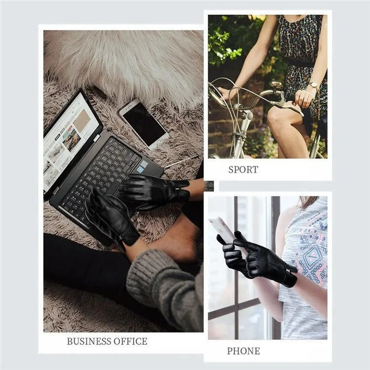 Women Sheepskin Wool Fleece Lined Windproof Warm Gloves Touchscreen Thick Snow Driving Gloves, Size: S(Red) - Full Finger Gloves by PMC TechLife | Online Shopping South Africa | PMC TechLife | Buy Now Pay Later Mobicred