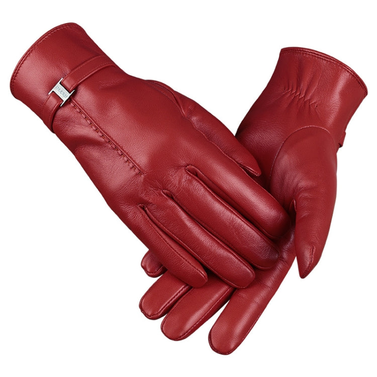OZERO Women Sheepskin Warm Gloves with Fleece Lining Split Finger Elasticated Gloves, Size: L(Red) - free shipping - PMC TechLife - Order now!