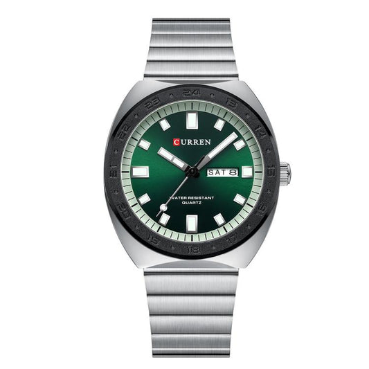 Curren Calendar Steel Strap Business Quartz Men Watch(White Green) - Alloy Watches by Curren | Online Shopping South Africa | PMC Jewellery | Buy Now Pay Later Mobicred