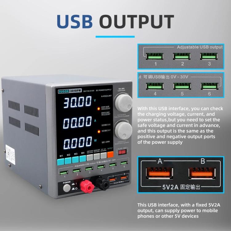 SUGON 3010PM 150W 30V 10A 4 Digital Display Cell Phone Repair Power Meter EU Plug - Power Supply by SUGON | Online Shopping South Africa | PMC Jewellery | Buy Now Pay Later Mobicred