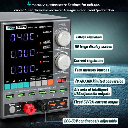 SUGON 3010PM 150W 30V 10A 4 Digital Display Cell Phone Repair Power Meter EU Plug - Power Supply by SUGON | Online Shopping South Africa | PMC Jewellery | Buy Now Pay Later Mobicred