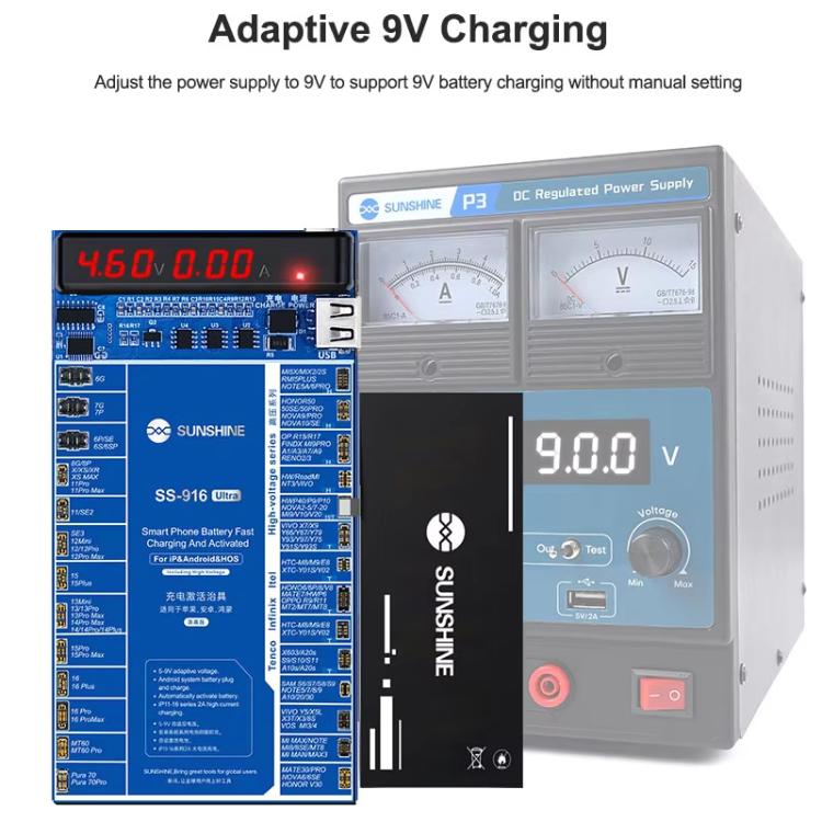SUNSHINE SS-916 Ultra Charging Activation Fixture 5-9V Adaptive Voltage Support iPhone 16 Series and Android Models - Test Tools by SUNSHINE | Online Shopping South Africa | PMC TechLife | Buy Now Pay Later Mobicred