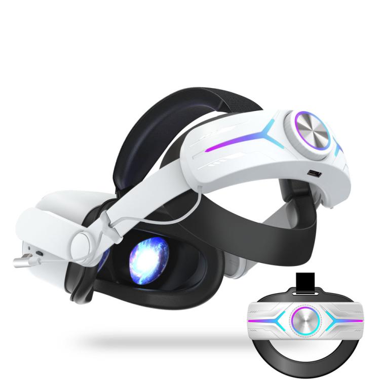 For Meta Quest 2 VR RGB Head Strap Adjustable Headband Built-in 8000 mAh Battery(White) - free shipping - PMc TechLife - Order now!