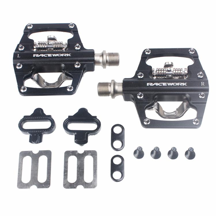 RACEWORK RK213 1pair Mountain Bike SPD + Flat Pedal Self-locking Dual-purpose Pedal(Black) - Pedals by RACEWORK | Online Shopping South Africa | PMc TechLife | Buy Now Pay Later Mobicred