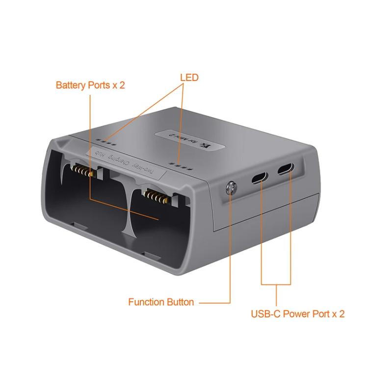 For DJI Mini 2 SE/Mini 2/Mini 4K YX Charger 2-way Battery Charging Hub(Gray) - free shipping - PMC TechLife - Order now!