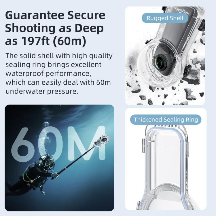 For Insta360 X5 AMagisn 60m/196ft Diving Case Quick-Release Full Invisible Waterproof Underwater Housing - free shipping - PMC TechLife - Order now!