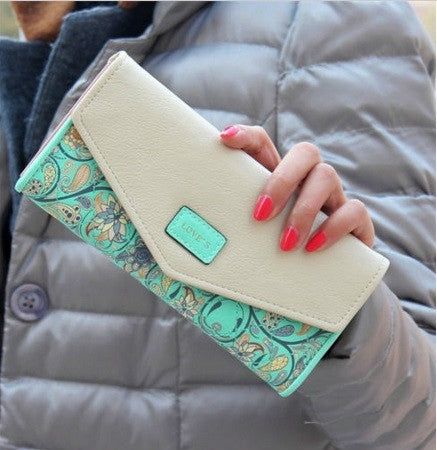 Long Leather Floral Pattern Wallets Coin Purses Money Bag for Women(Green) - Wallets by PMC Jewellery | Online Shopping South Africa | PMC Jewellery