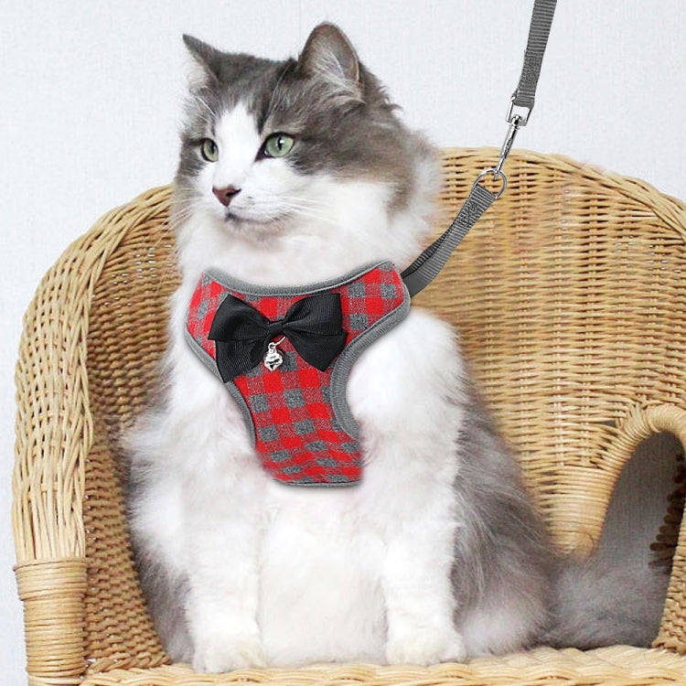 Adjustable Bow Plaid Vest Lead Pull Rope Leash for Cat Dog Pet(L) - free shipping - PMC TechLife - Order now!