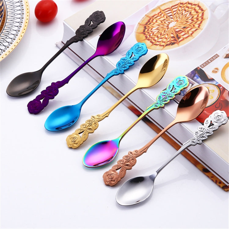 Small Mini Stainless Steel Rose Flower Coffee Spoon Strring Spoon Teaspoon Tea Spoon Dessert Spoon Long Handle Tableware(Titanium Gold) - free shipping - PMC TechLife - Order now!