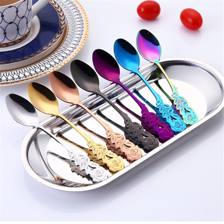 Small Mini Stainless Steel Rose Flower Coffee Spoon Strring Spoon Teaspoon Tea Spoon Dessert Spoon Long Handle Tableware(Multicolor) - free shipping - PMC TechLife - Order now!