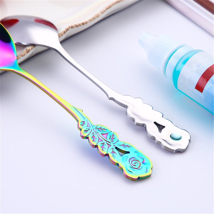Small Mini Stainless Steel Rose Flower Coffee Spoon Strring Spoon Teaspoon Tea Spoon Dessert Spoon Long Handle Tableware(Multicolor) - free shipping - PMC TechLife - Order now!