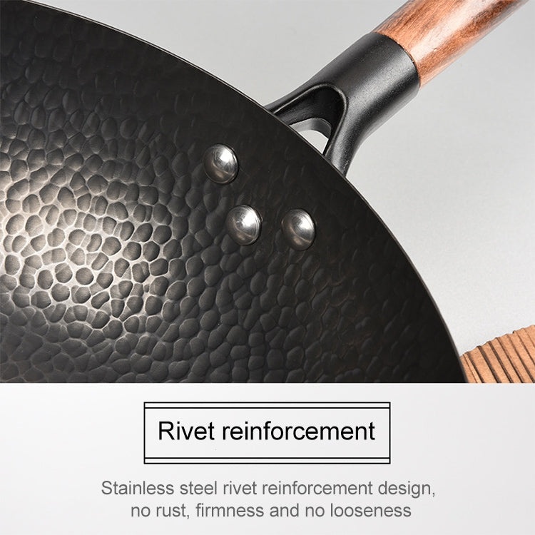 32cm with Wooden Cover Vintage Traditional Handmade Uncoated Wok Pan - Woks by PMC TechLife | Online Shopping South Africa | PMC TechLife