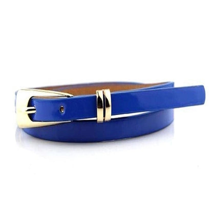 Candy-colored PU Leather Rectangular Buckle Thin Belt for Women, Length: 1050 x 11mm(Blue) - Belts by PMC Jewellery | Online Shopping South Africa | PMC Jewellery