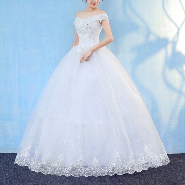 Retro Elegant Off Shoulder LaceThin Court Neat Princess Wedding Dress, Size:XL(White) - Wedding Dress by PMC Jewellery | Online Shopping South Africa | PMC Jewellery