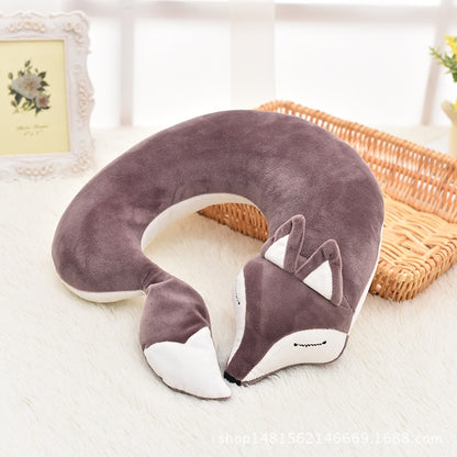 Lovely Fox Animal Cotton Plush U Shape Neck Pillow for Travel Car  Plane Travel(black) - Soft Toys by PMC Jewellery | Online Shopping South Africa | PMC Jewellery