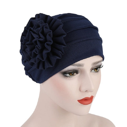 Solid Color Side Flower Turban Hat Women Confinement Hat, Size:Adjustable(Navy) - Turban by PMC Jewellery | Online Shopping South Africa | PMC Jewellery