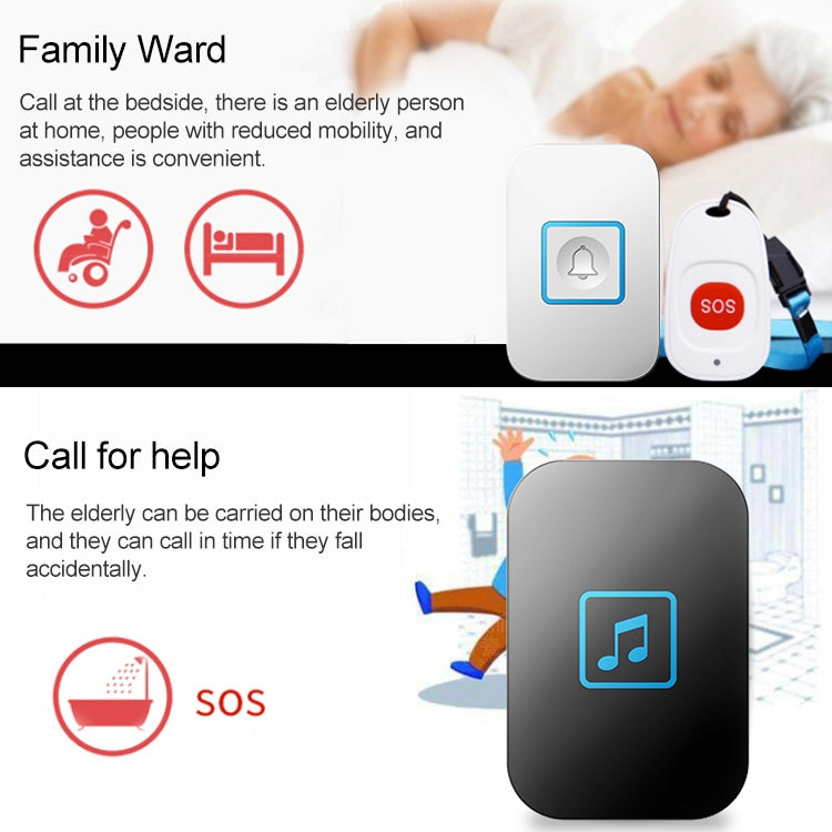 CACAZI C86 Wireless SOS Pager Doorbell Old man Child Emergency Alarm Remote Call Bell, UK Plug(Black) - Wireless Doorbell by CACAZI | Online Shopping South Africa | PMC TechLife | Buy Now Pay Later Mobicred