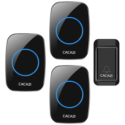 CACAZI A10G One Button Three Receivers Self-Powered Wireless Home Cordless Bell, US Plug(Black) - Wireless Doorbell by CACAZI | Online Shopping South Africa | PMC Jewellery | Buy Now Pay Later Mobicred