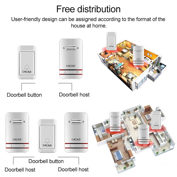 CACAZI V027G One Button Three Receivers Self-Powered Wireless Home Kinetic Electronic Doorbell, UK Plug - free shipping - PMC TechLife - Order now!