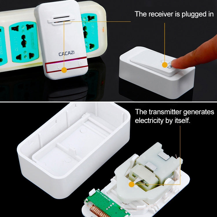 CACAZI V027G One Button One Receivers Self-Powered Wireless Home Kinetic Electronic Doorbell, EU Plug - free shipping - PMC TechLife - Order now!