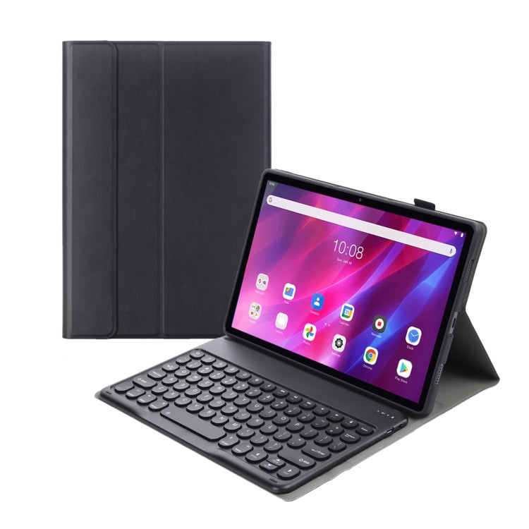 YAK10 2 in 1 Detachable Round Keycap Bluetooth Keyboard + Lambskin Texture TPU Protective Leather Tablet Case with Holder for Lenovo Qitian K10 TB-X6C6X(Black) - Lenovo Keyboard by PMC Jewellery | Online Shopping South Africa | PMC Jewellery | Buy Now Pay Later Mobicred