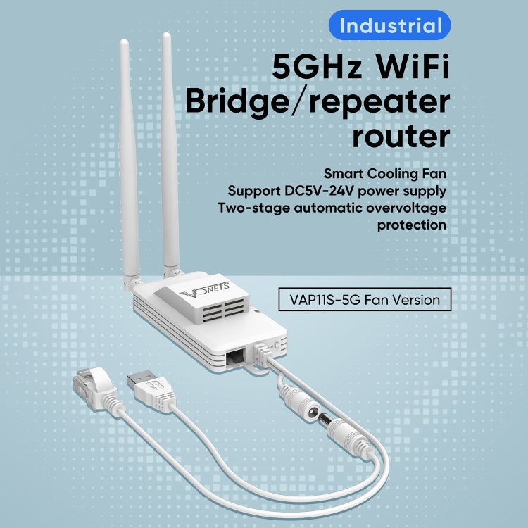 VONETS VAP11S-5G Mini Wireless Bridge 900Mbp WiFi Repeater with 2 Antennas & Fan (White) - Wireless Routers by VONETS | Online Shopping South Africa | PMC Jewellery | Buy Now Pay Later Mobicred