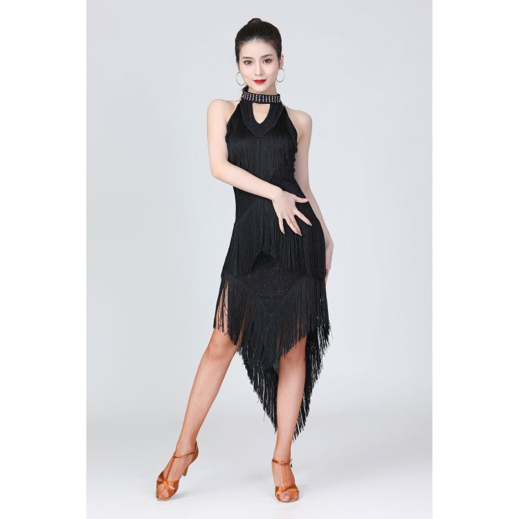 Halter Neck Irregular Tassel Latin Dance Dress Competition Performance Suit With Separate Bottoms (Color:Black Size:L) - Dress by PMC Jewellery | Online Shopping South Africa | PMC Jewellery