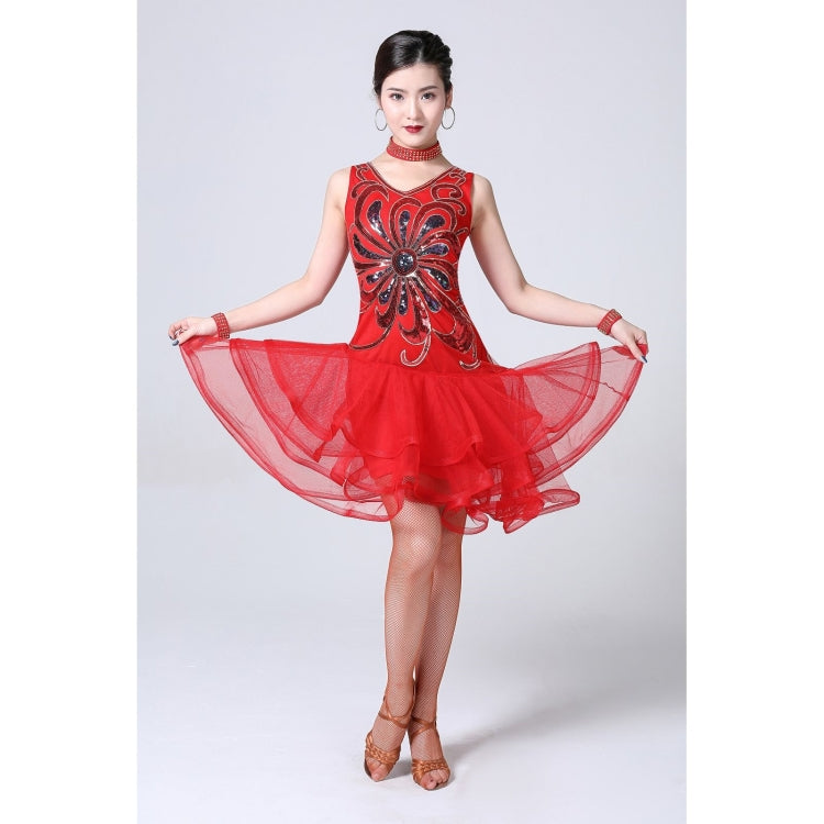 5 in 1 Sleeveless Latin Dance Dress + Collar + Separate Bottoms + Bracelets Set (Color:Red Size:XXL) - Dress by PMC Jewellery | Online Shopping South Africa | PMC Jewellery