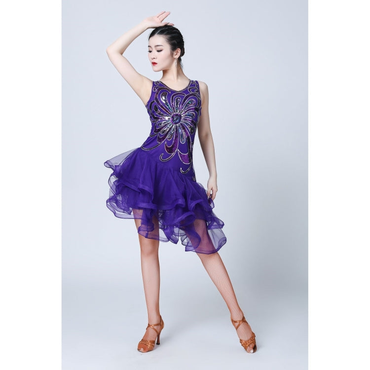 5 in 1 Sleeveless Latin Dance Dress + Collar + Separate Bottoms + Bracelets Set (Color:Purple Size:M) - Dress by PMC Jewellery | Online Shopping South Africa | PMC Jewellery