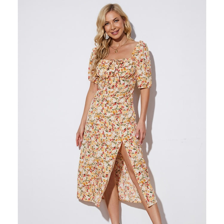 Summer Floral Mid-length Slit Short Sleeve Dress For Ladies (Color:Color Size:L) - Dress by PMC Jewellery | Online Shopping South Africa | PMC Jewellery
