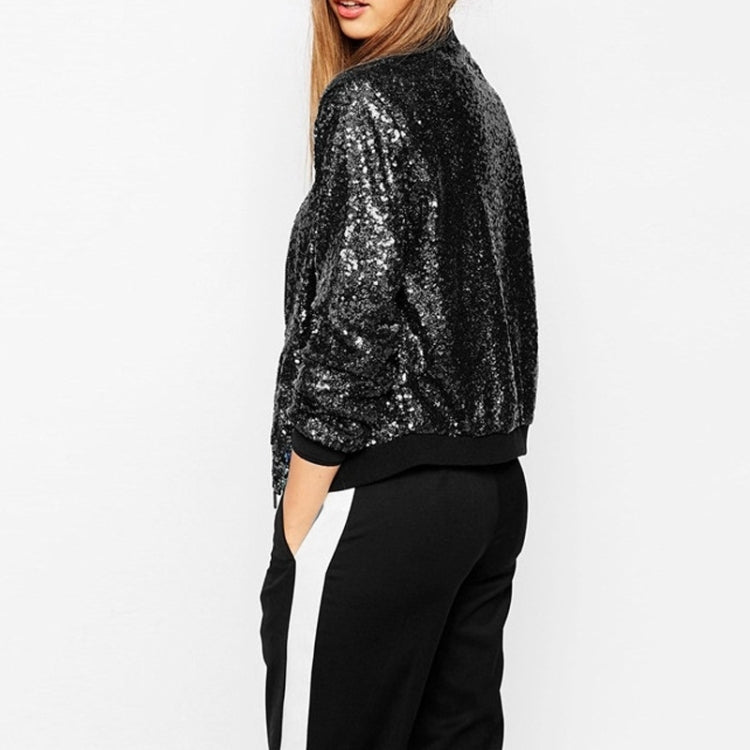 Women Wild Casual Sequin Jacket Short Coat (Color:Black Size:XL) - Jacket & Loose Coat by PMC Jewellery | Online Shopping South Africa | PMC Jewellery