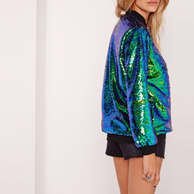 Ladies Loose Sequin Baseball Jacket (Color:Green Size:S) - Jacket & Loose Coat by PMC Jewellery | Online Shopping South Africa | PMC Jewellery