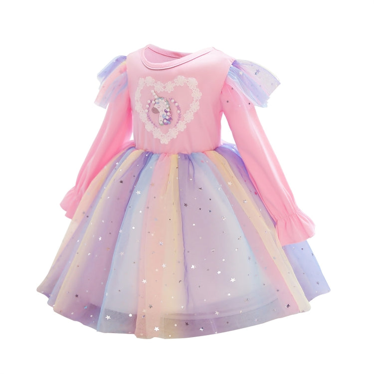 Children Dress With Flying Sleeves Rainbow Sequined Mesh Princess Dress (Color:Pink Size:130) - Girl Clothing by PMC Jewellery | Online Shopping South Africa | PMC Jewellery