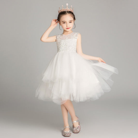 Sleeveless Short Lace Princess Dress Pettiskirt Performance Formal Dress for Girls (Color:White Size:120cm) - Girl Clothing by PMC Jewellery | Online Shopping South Africa | PMC Jewellery