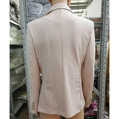Solid Color Slim Long-sleeved Cardigan Short Suit Jacket for Ladies (Color:Beige Size:M) - Jacket & Loose Coat by PMC Jewellery | Online Shopping South Africa | PMC Jewellery
