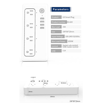 XS-A24 WiFi Smart Power Plug Socket Wireless Remote Control Timer Power Switch with USB Port, Compatible with Alexa and Google Home, Support iOS and Android, US Plug - Smart Socket by PMC Jewellery | Online Shopping South Africa | PMC Jewellery