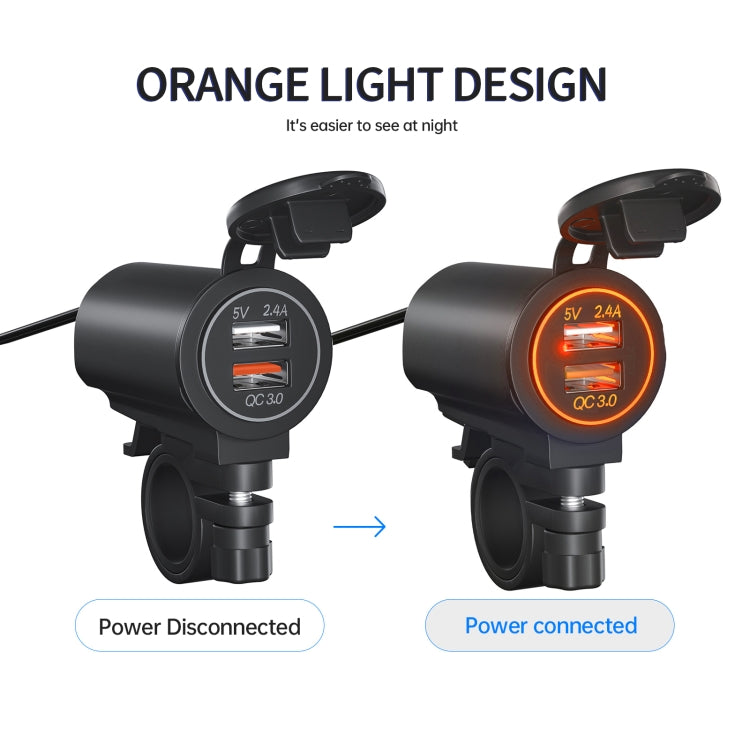 ZH-723F4 Car / Motorcycle QC3.0 Cell Phone Fast Charging Dual USB Car Charger(Orange Light) - DIY Modified Charger by PMC Jewellery | Online Shopping South Africa | PMC Jewellery