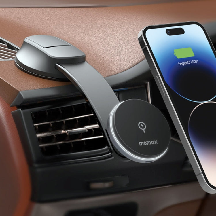 MOMAX CM25B Magnetic Wireless Charger Car Suction Cup Phone Holder - Wireless Charger Holders by MOMAX | Online Shopping South Africa | PMC Jewellery | Buy Now Pay Later Mobicred