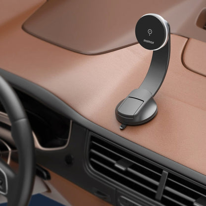 MOMAX CM25B Magnetic Wireless Charger Car Suction Cup Phone Holder - Wireless Charger Holders by MOMAX | Online Shopping South Africa | PMC Jewellery | Buy Now Pay Later Mobicred