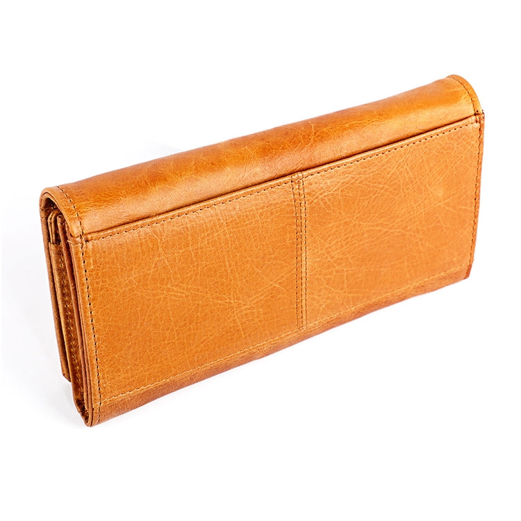 3559 Antimagnetic RFID Multi-function Zipper Retro Top-grain Leather Lady Purse Wallet (Yellowish-brown) - Antimagnetic RFID Package by PMC TechLife | Online Shopping South Africa | PMC TechLife | Buy Now Pay Later Mobicred