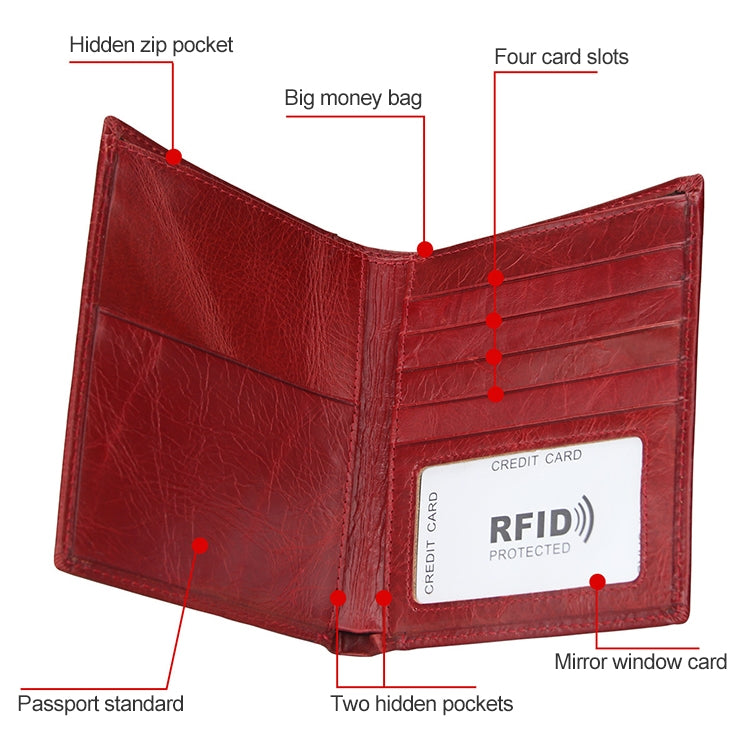 8235 Antimagnetic RFID Multi-function Crazy Horse Texture Leather Wallet Passport Bag(Yellowish-brown) - free shipping - PMC TechLife - Order now!