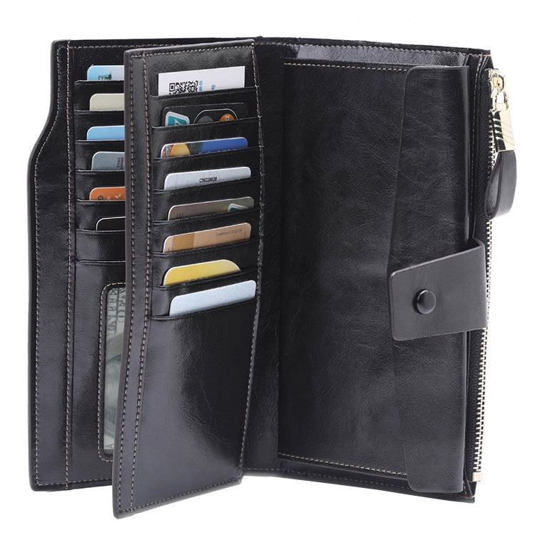 8236 Antimagnetic RFID Multi-function Oil Wax Leather Lady Wallet Large-capacity Purse (Black) - free shipping - PMC TechLife - Order now!