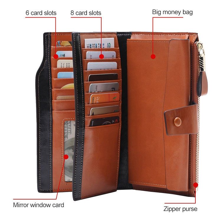 8236 Antimagnetic RFID Multi-function Oil Wax Leather Lady Wallet Large-capacity Purse (Black) - free shipping - PMC TechLife - Order now!