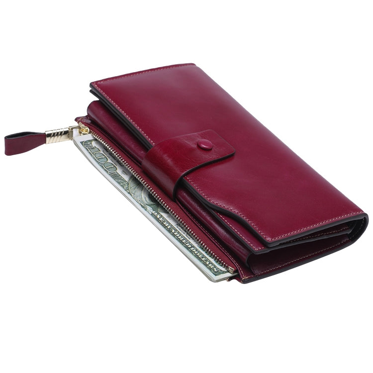 8236 Antimagnetic RFID Multi-function Oil Wax Leather Lady Wallet Large-capacity Purse (Purple) - Antimagnetic RFID Package by PMC TechLife | Online Shopping South Africa | PMC TechLife | Buy Now Pay Later Mobicred