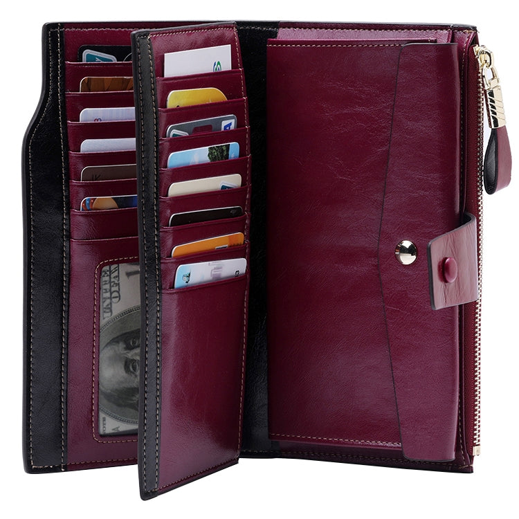8236 Antimagnetic RFID Multi-function Oil Wax Leather Lady Wallet Large-capacity Purse (Purple) - Antimagnetic RFID Package by PMC TechLife | Online Shopping South Africa | PMC TechLife | Buy Now Pay Later Mobicred