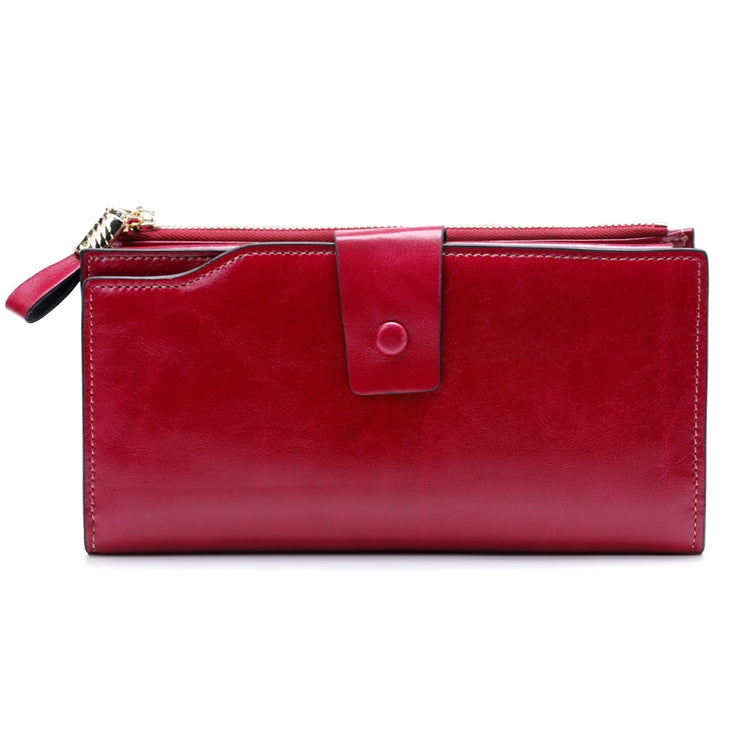 8236 Antimagnetic RFID Multi-function Oil Wax Leather Lady Wallet Large-capacity Purse (Red) - Antimagnetic RFID Package by PMC Jewellery | Online Shopping South Africa | PMC Jewellery | Buy Now Pay Later Mobicred